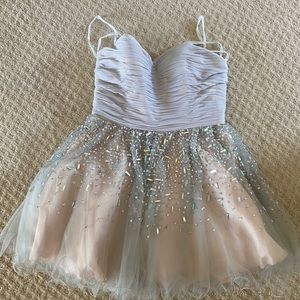 Terani Couture Grey rhinestone cocktail dress